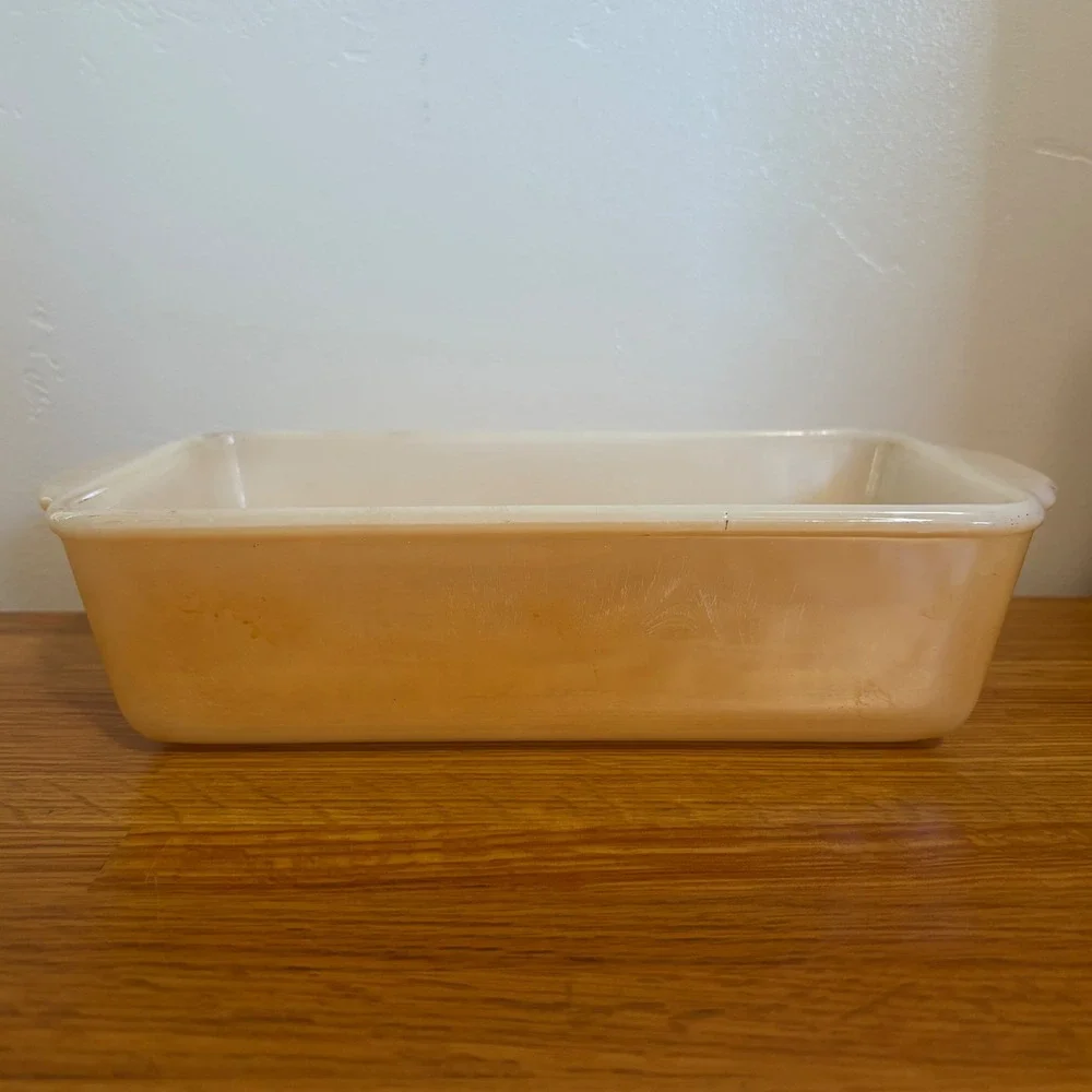 Fire King Peach Luster Bread Loaf Pan 1-Quart‎ Backwards StampVintage Pre-Owned